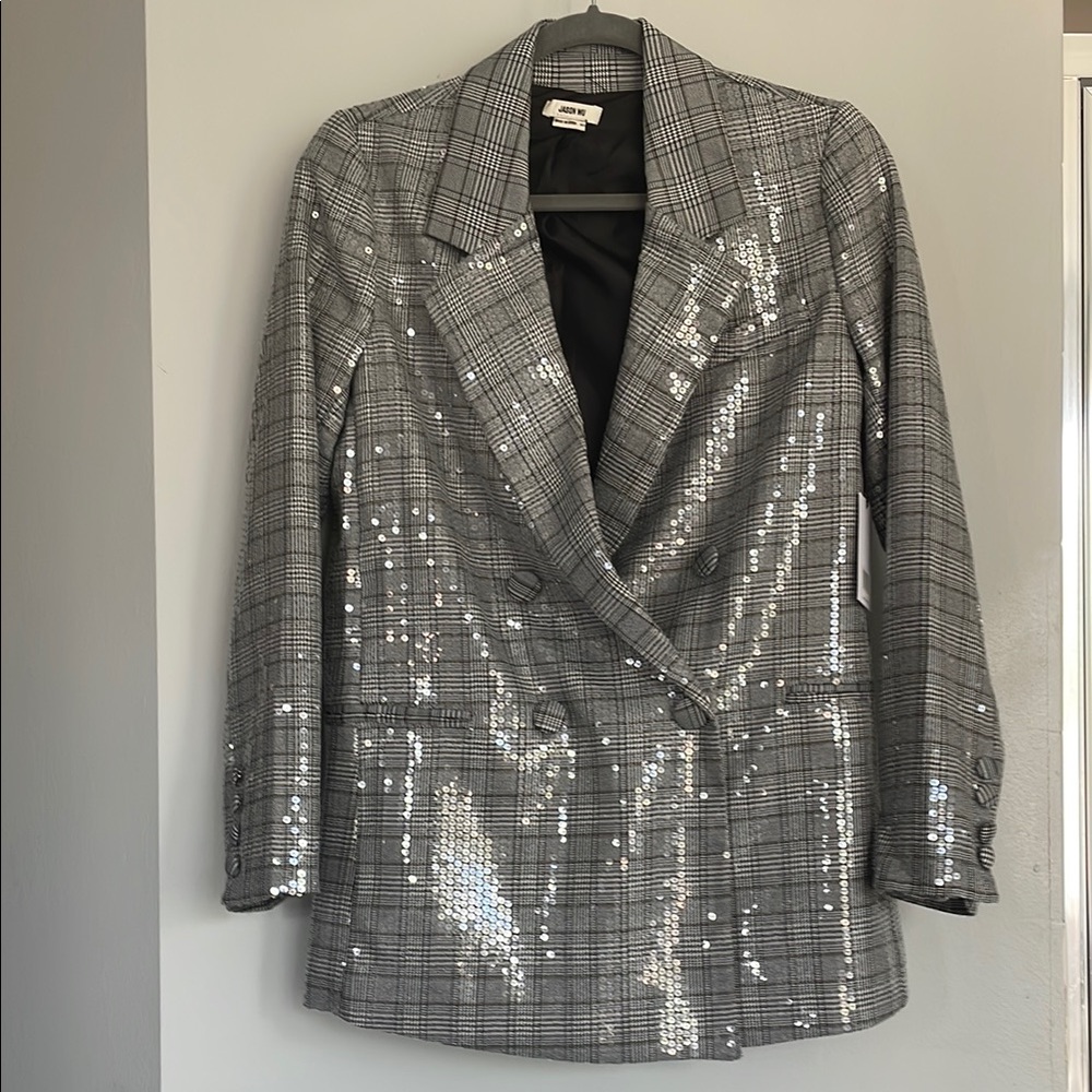 Jason Wu Gray Blazer with Sequin Texture and Oversized Fit